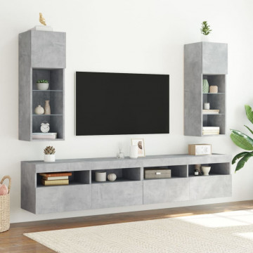 Comode TV cu lumini LED, 2 buc., gri beton, 30,5x30x90 cm - Img 3