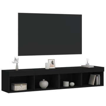 Comode TV cu lumini LED, 2 buc., negru, 60x30x30 cm - Img 5
