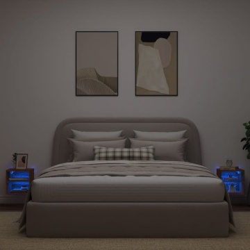 Comode TV cu lumini LED, 2 buc., stejar maro, 30x28,5x30 cm - Img 3