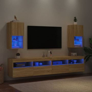 Comode TV cu lumini LED, 2 buc., stejar sonoma, 30,5x30x60 cm - Img 4