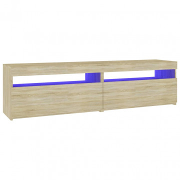 Comode TV cu lumini LED, 2 buc., stejar sonoma, 75x35x40 cm - Img 6