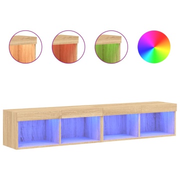 Comode TV cu lumini LED, 2 buc., stejar sonoma, 80x30x30 cm - Img 2
