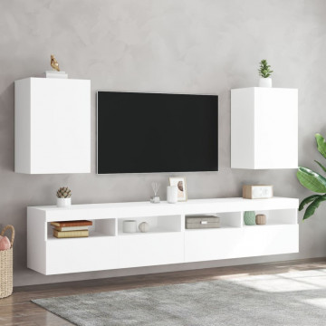 Comode TV de perete, 2 buc., alb, 40,5x30x60 cm, lemn prelucrat - Img 3