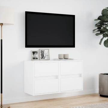 Comode TV de perete cu lumini LED, 2 buc., alb, 41x31x45 cm - Img 4