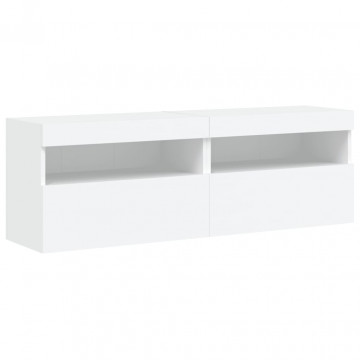 Comode TV de perete cu lumini LED, 2 buc., alb, 60x30x40 cm - Img 3
