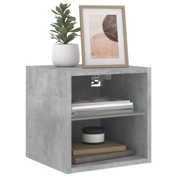 Comode TV de perete cu lumini LED 2 buc. gri beton 30x28,5x30cm - Img 5