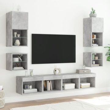 Comode TV de perete cu lumini LED 2 buc. gri beton 30x28,5x30cm - Img 8
