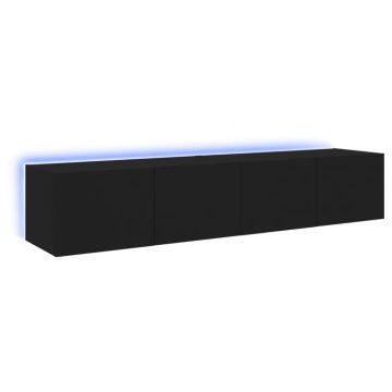 Comode TV de perete cu lumini LED, 2 buc., negru, 80x35x31 cm - Img 2