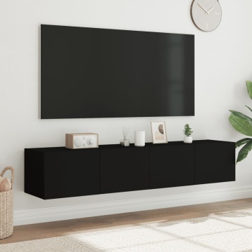 Comode TV de perete cu lumini LED, 2 buc., negru, 80x35x31 cm - Img 4