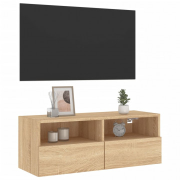 Comode TV de perete, stejar sonoma, 80x30x30 cm, lemn prelucrat - Img 8