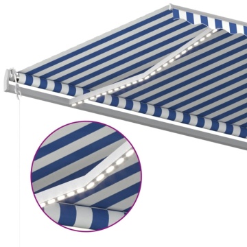 Copertină automată cu LED&senzor vânt, albastru&alb, 500x350 cm - Img 8