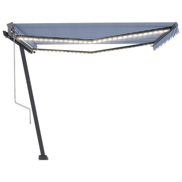 Copertină automată cu senzor vânt&LED, albastru&alb, 450x300 cm - Img 4