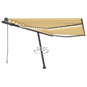 Copertină automată cu senzor vânt&LED, galben&alb, 450x300 cm - Img 1