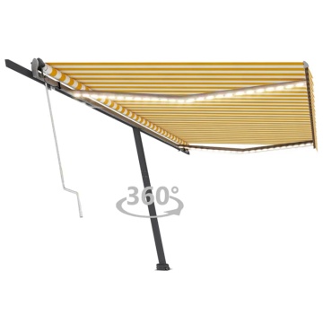 Copertină automată cu senzor vânt&LED, galben/alb, 500x300 cm - Img 1