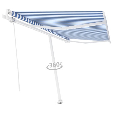 Copertină autonomă retractabilă automat albastru&alb 400x350 cm - Img 3