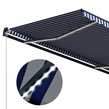 Copertină cu senzor vânt & LED, albastru & alb, 450x300 cm - Img 5
