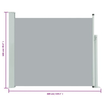 Copertină laterală retractabilă de terasă, gri, 100 x 300 cm - Img 7