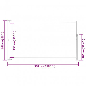 Copertină laterală retractabilă de terasă, gri, 160x300 cm - Img 6