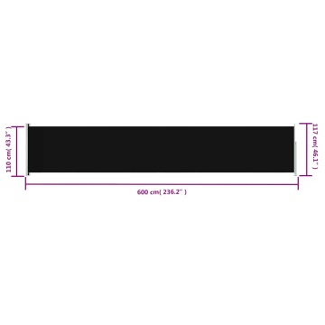 Copertină laterală retractabilă de terasă, negru, 117x600 cm - Img 7