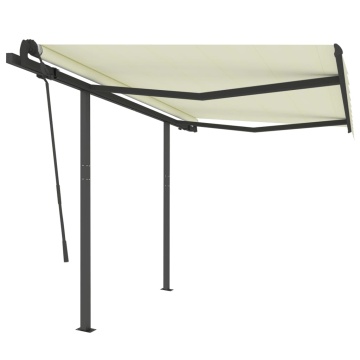 Copertină retractabilă automat cu stâlpi, crem, 3,5x2,5 m - Img 2