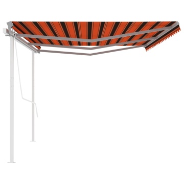 Copertină retractabilă automat, stâlpi, portocaliu&maro, 6x3 m - Img 8