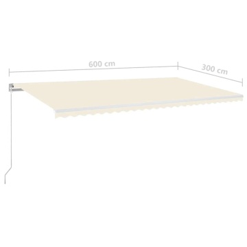 Copertină retractabilă manual cu LED, crem, 600x300 cm - Img 6