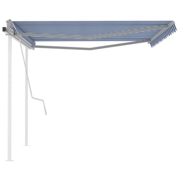 Copertină retractabilă manual cu stâlpi, albastru&alb, 4x3,5 m - Img 4