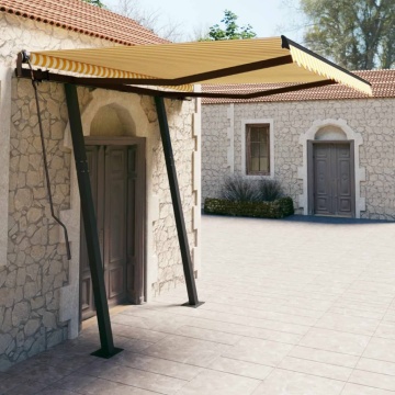 Copertină retractabilă manual cu stâlpi galben&alb 3,5x2,5 m - Img 1