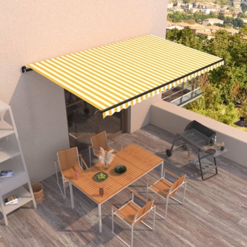 Copertină retractabilă manual, galben și alb, 500x350 cm - Img 1