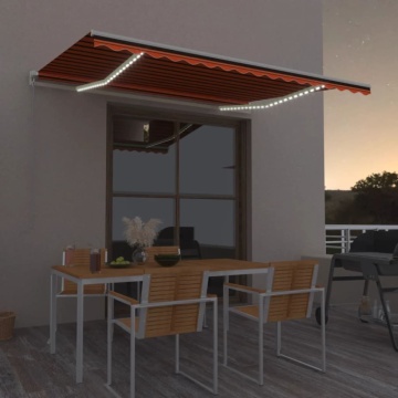 Copertină retractabilă manual, LED, portocaliu/maro, 400x300 cm - Img 1