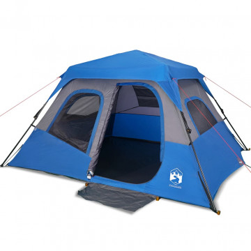 Cort camping 6 pers., albastru, impermeabil, configurare rapidă - Img 2
