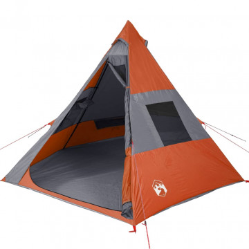 Cort camping 7 persoane gri/portocaliu 350x350x280cm tafta 185T - Img 4