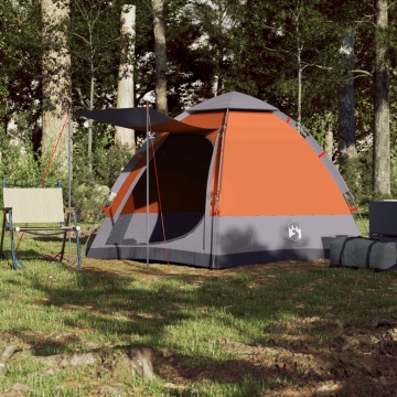 Cort camping cabană 4 persoane gri/portocaliu setare rapidă - Img 3