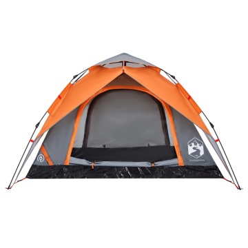 Cort camping cupolă 4 persoane, gri/portocaliu, setare rapidă - Img 6