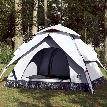 Cort de camping 3 persoane, alb opac, setare rapidă, țesătură - Img 1