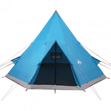Cort de camping 4 persoane albastru, 367x367x259 cm, tafta 185T - Img 8