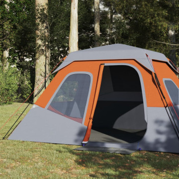 Cort de camping 6 pers., gri/oranj, impermeabil, setare rapidă - Img 4