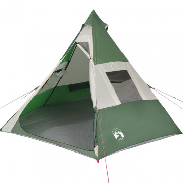 Cort de camping 7 persoane, verde, 350x350x280 cm, tafta 185T - Img 4