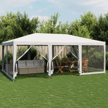 Cort de petrecere cu 10 pereți din plasă, alb, 6x4 m, HDPE - Img 1