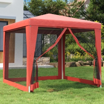 Cort de petrecere cu 4 pereți din plasă, roșu, 2,5x2,5 m, HDPE - Img 1