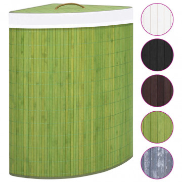 Coș de rufe din bambus, pentru colț, verde, 60 L - Img 2