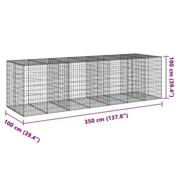 Coș gabion cu capac, 350x100x100 cm, fier galvanizat - Img 6