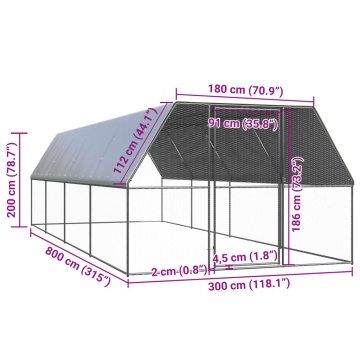 Coteț de păsări pentru exterior, 3x8x2 m, oțel galvanizat - Img 5