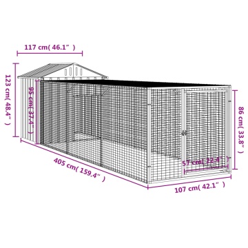 Coteț de pui cu țarc antracit 117x405x123 cm oțel galvanizat - Img 7