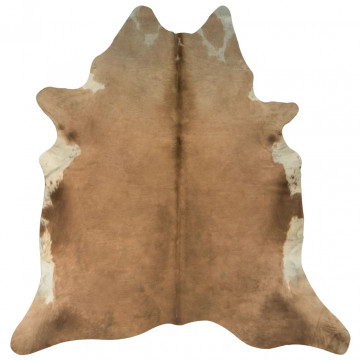 Covor din piele de vită, maro și alb, 150 x 170 cm - Img 8