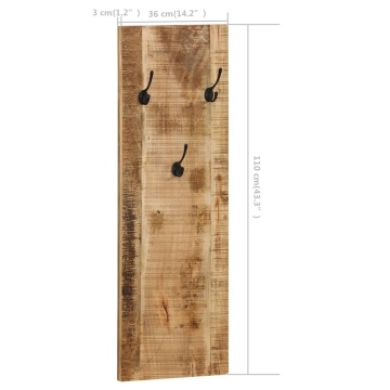 Cuier haine de perete, 2 buc., lemn masiv de mango 36x110x3 cm - Img 7