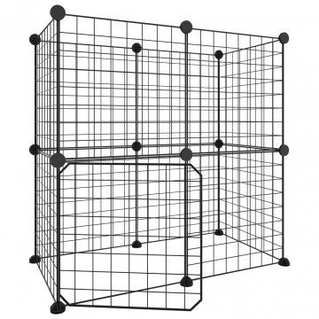 Cușcă animale de companie cu ușă 12 panouri negru 35x35 cm oțel - Img 2