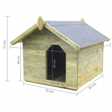 Cușcă câine grădină, acoperiș detașabil, lemn pin tratat - Img 5
