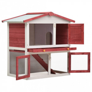 Cușcă de iepuri pentru exterior, 3 uși, roșu, lemn - Img 2
