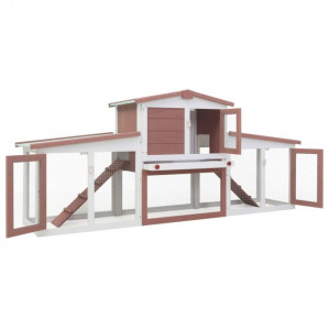 Cușcă exterior pentru iepuri mare maro & alb 204x45x85 cm lemn - Img 2